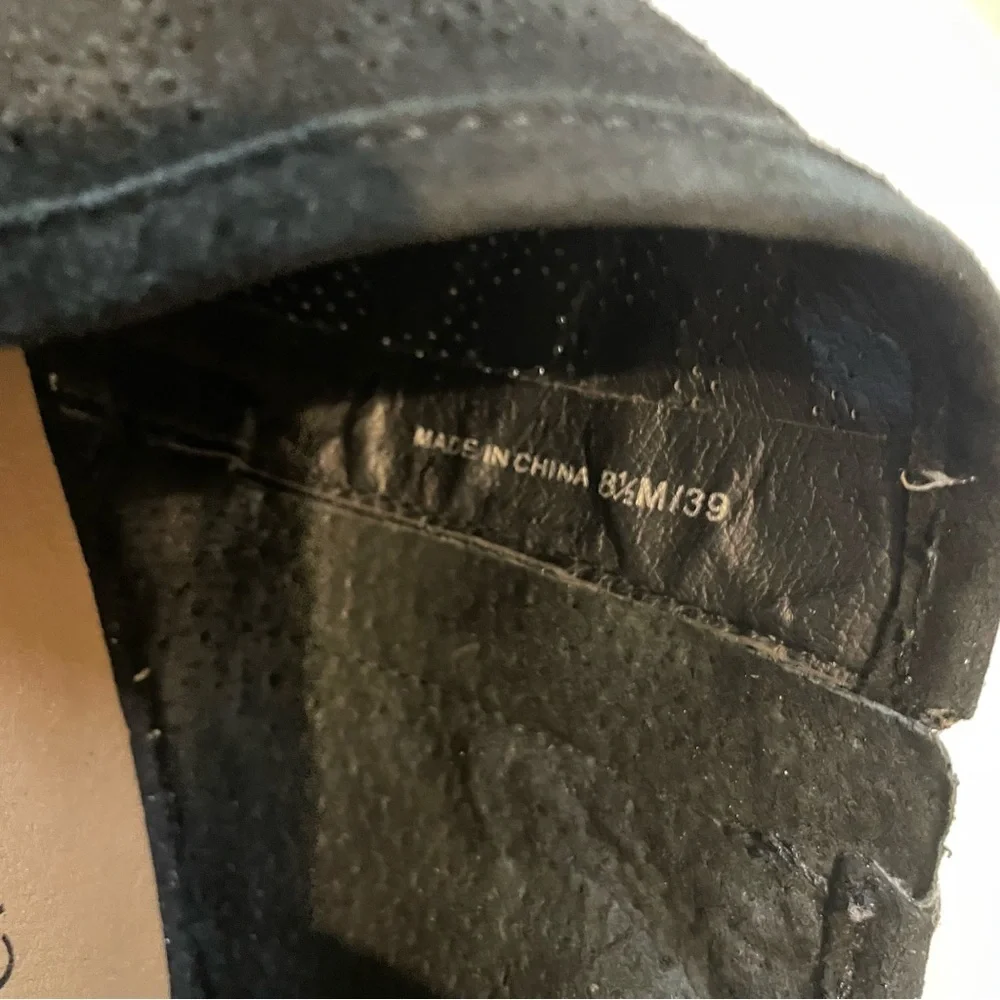 Lucky Brand Women’s 8.5 Black Suede Ankle Booties Perforated Heeled Shoes - Picture 6 of 7